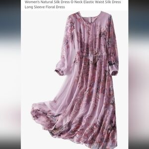 Feminine Fairycore Silk Floral and Butterfly Pastel Purple Whimsical Midi Dtess